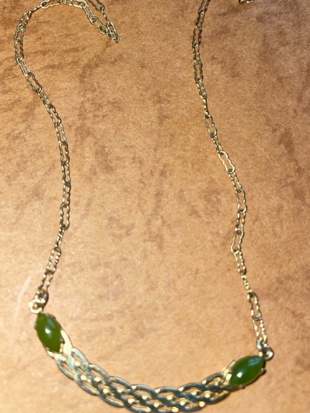 🌶️ Sale! VTG Jade 12kGF Braided Bar Necklace ATC Signed 18”